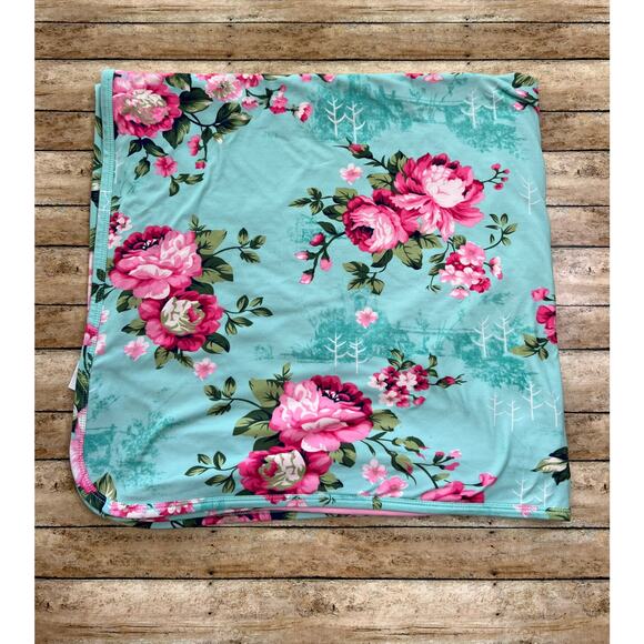 Posh Peanut Aqua Floral Patoo Blanket 40x40" - Picture 5 of 7